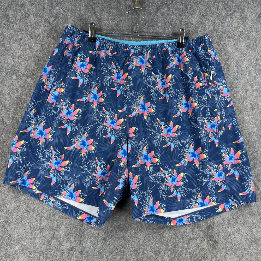 Birddogs Swim Shorts Mens XL Blue Floral Lined Stretch Drawstring Pockets